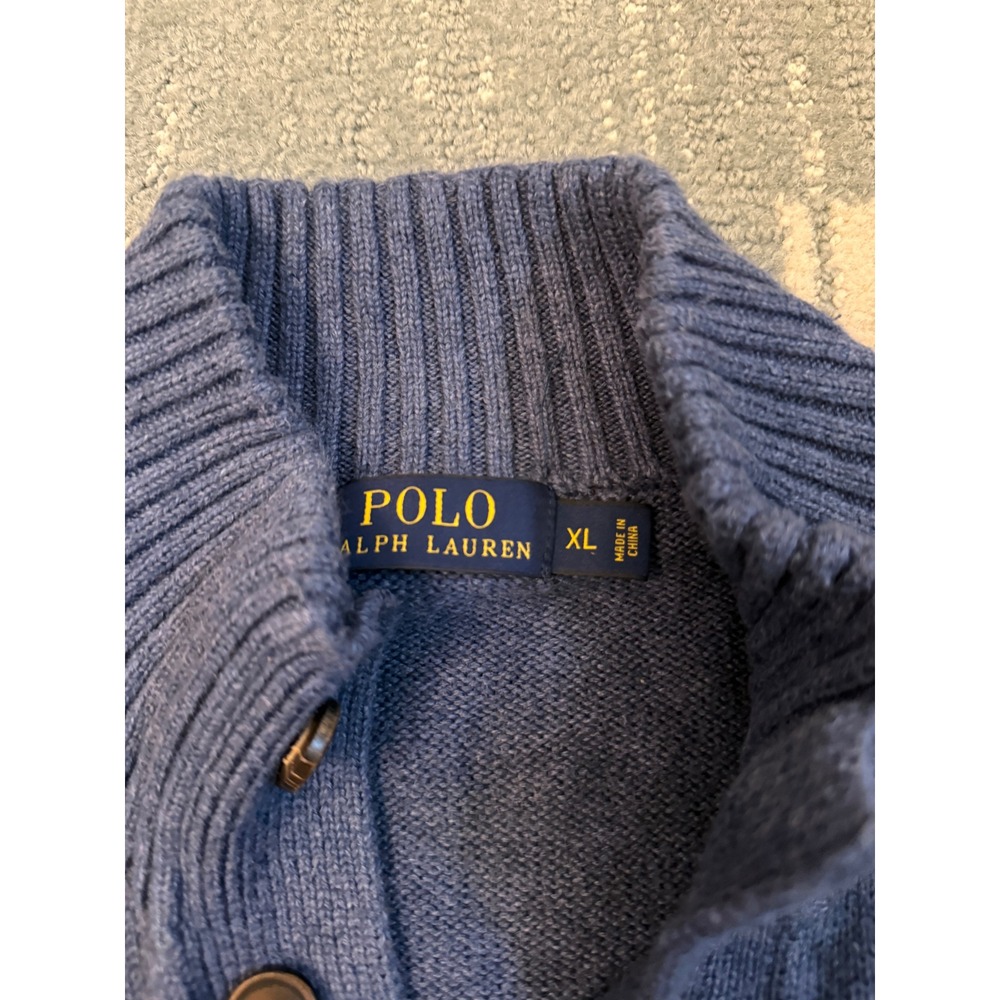 Polo Ralph Lauren Mens XL Blue Heather 3-Button Mock Neck Pony Logo Sweater - Picture 8 of 9